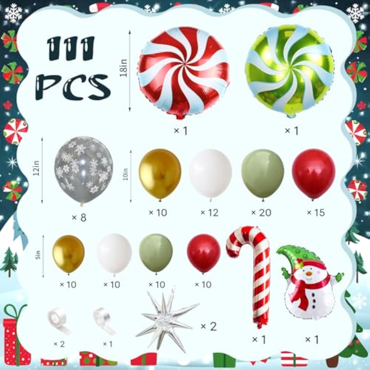111Pcs Christmas Balloon Arch Kit Red Green Gold Party Decorations