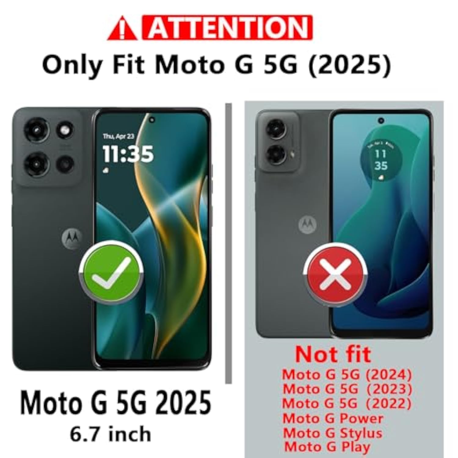 Moto G 5G 2025 Case with Camera Cover, HD Screen, Kickstand Shockproof Black