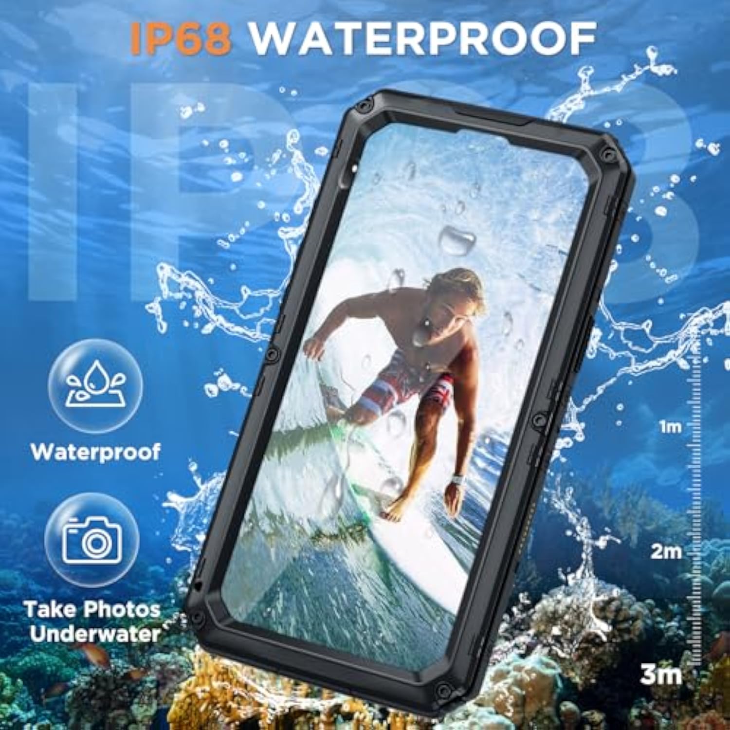 For Iphone 16 Pro Max Case Waterproof, Metal Heavy Duty Full Body Protective Case With Built-In Screen Protector, Military Grade Shockproof Defender Cover For Iphone 16 Pro Max 6.9", Black