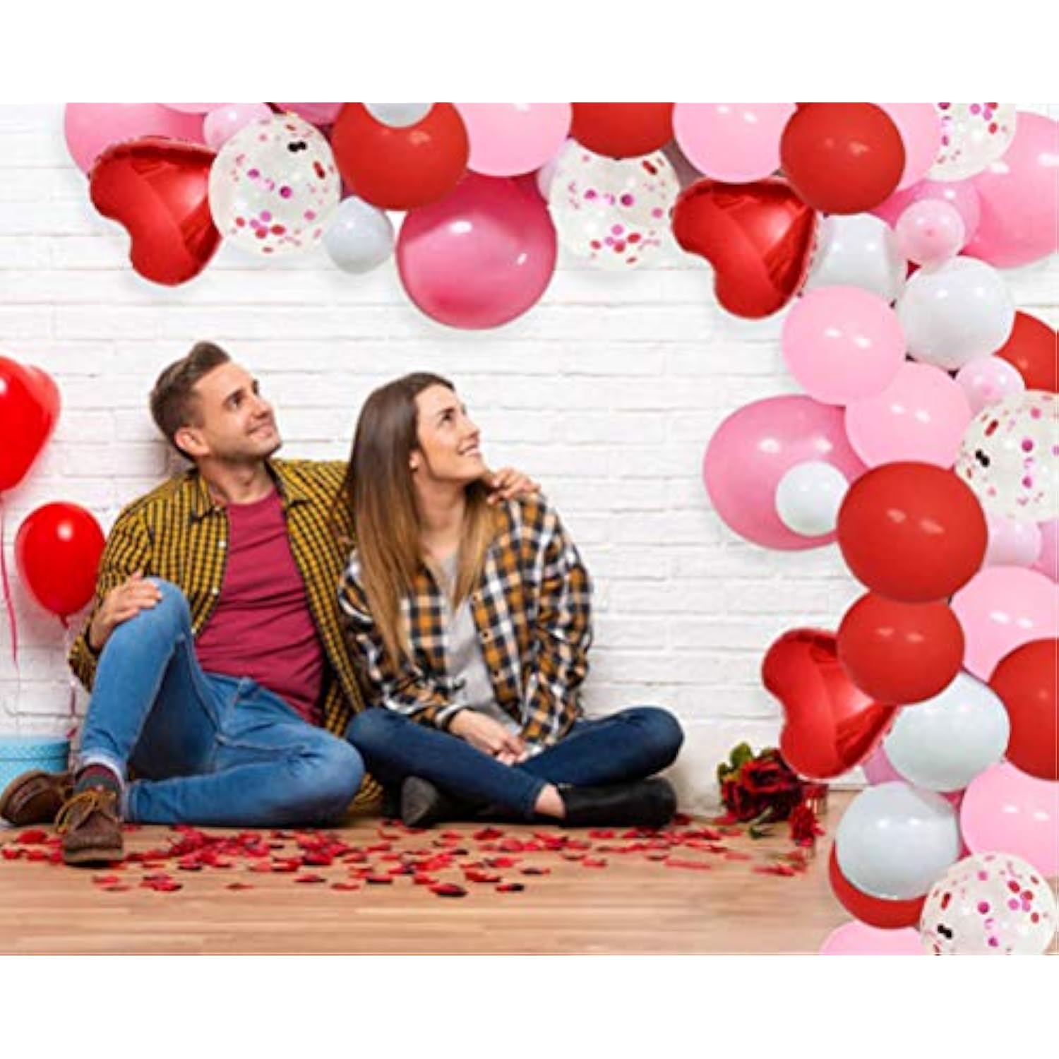 Valentine'S Day Red Balloons Arch Garland Kit 110 Pack 5" 10" 12" Red Pink White Balloons Arch With Confetti Balloon Red Heart Foil Balloon For Valentine'S Day Wedding Party Decorations