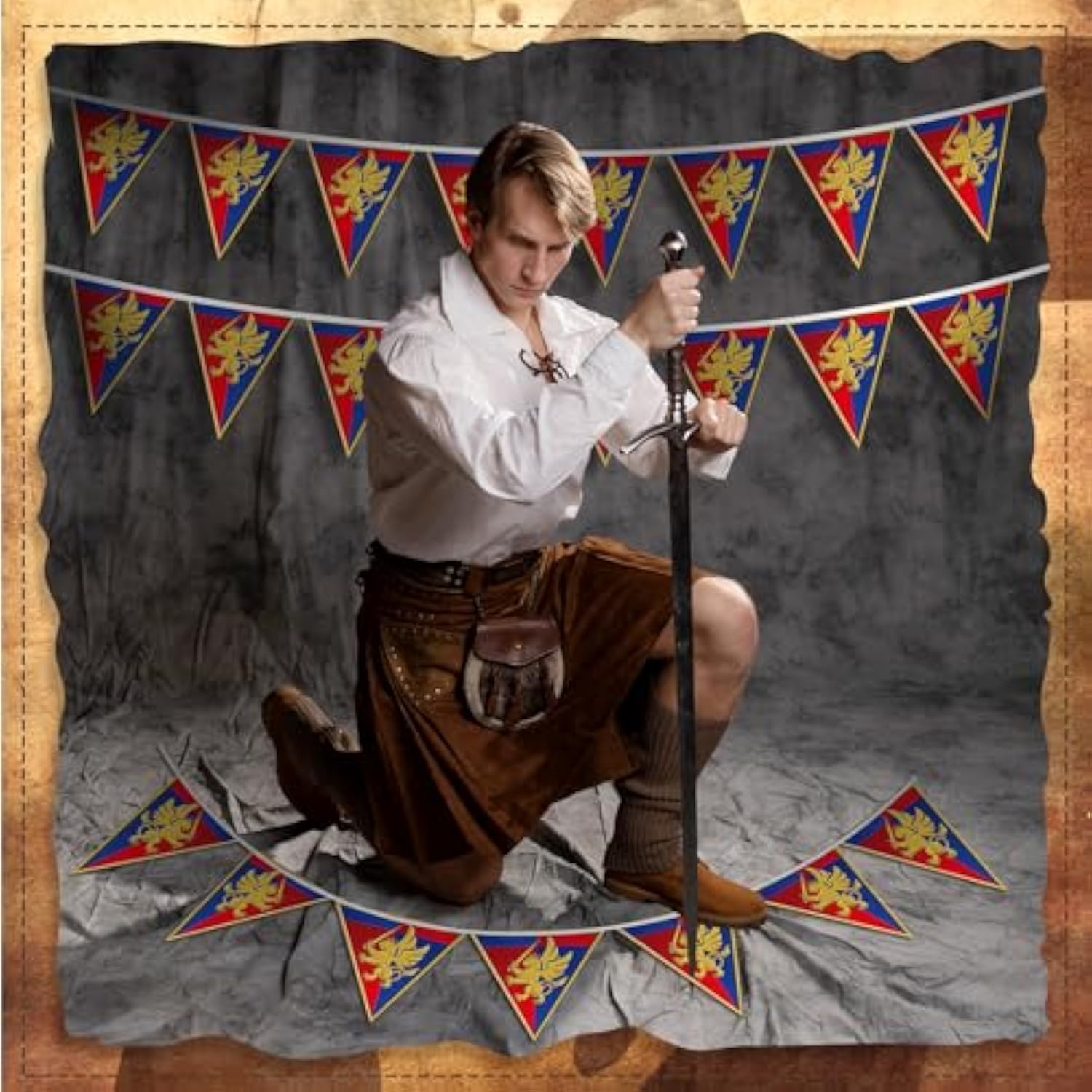 6 Pcs 72 Ft Medieval Fantasy Pennant Banner With Lion Design Medieval Party Decorations Hanging Party Bunting Banner Garden Triangle Flag For Castle Theme Festival Birthday Decor