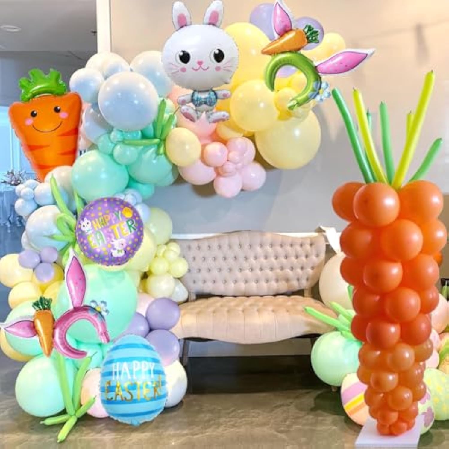 171Pcs Happy Easter Balloon Garland Arch Kit Easter Party Decorations Include Pink Green Balloons,Bunny Carrot Egg Foil Mylar Balloons, Spring Themed Party Supplies