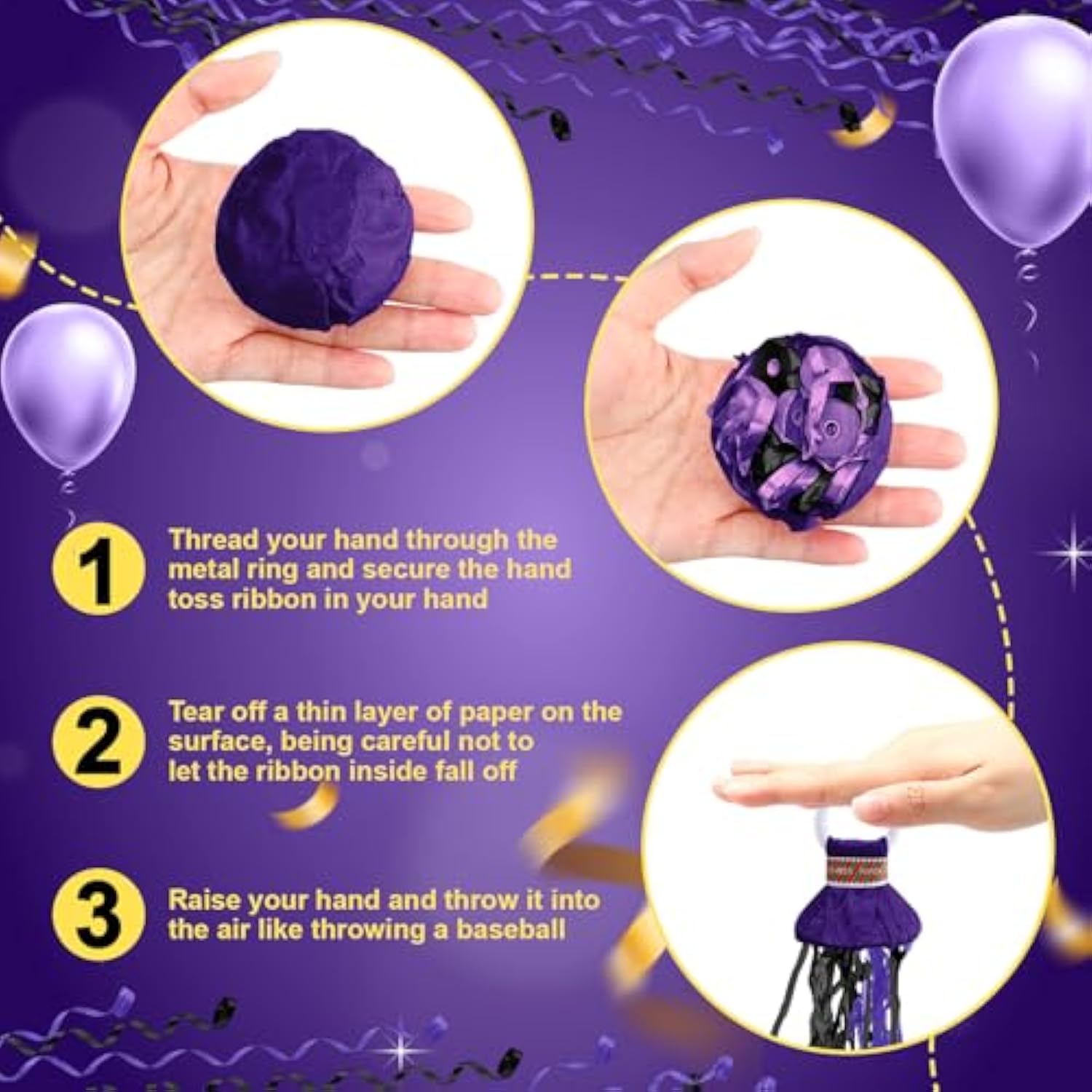 30pcs Hand Throw Confetti Poppers Black Purple Party Decor