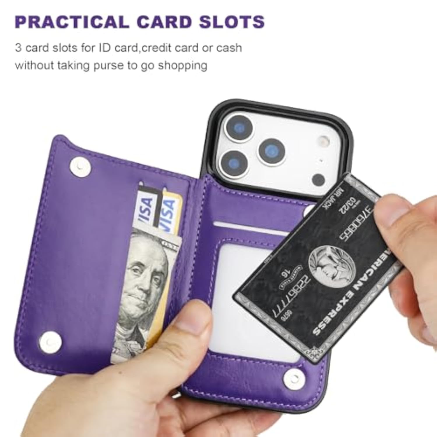 Purple iPhone 17 Pro Wallet Case with Credit Card Holder