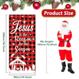 Merry Christmas Door Cover Buffalo Check Plaid Door Decoration Xmas Jesus Is The Reason For The Season Backdrop Nativity Banner Religious Sign For Winter Holiday Outdoor Wall Home Party Supplies