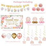 Pink We Appreciate You Decorations, Pink Floral Thank You Banner