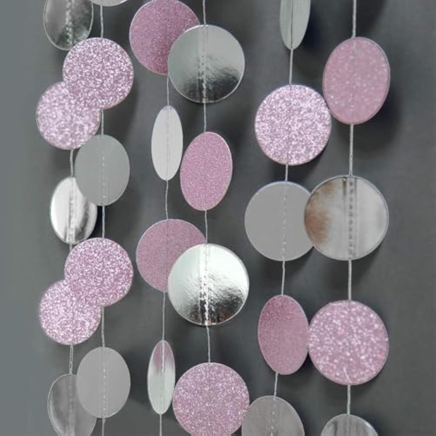Pink Silver Glitter Dot Garland Party Decorations Circle Streamers For Birthdays Baby Showers Bridal Showers Gender Reveals Baby Gender Reveal Christmas New Year'S Eve Graduation
