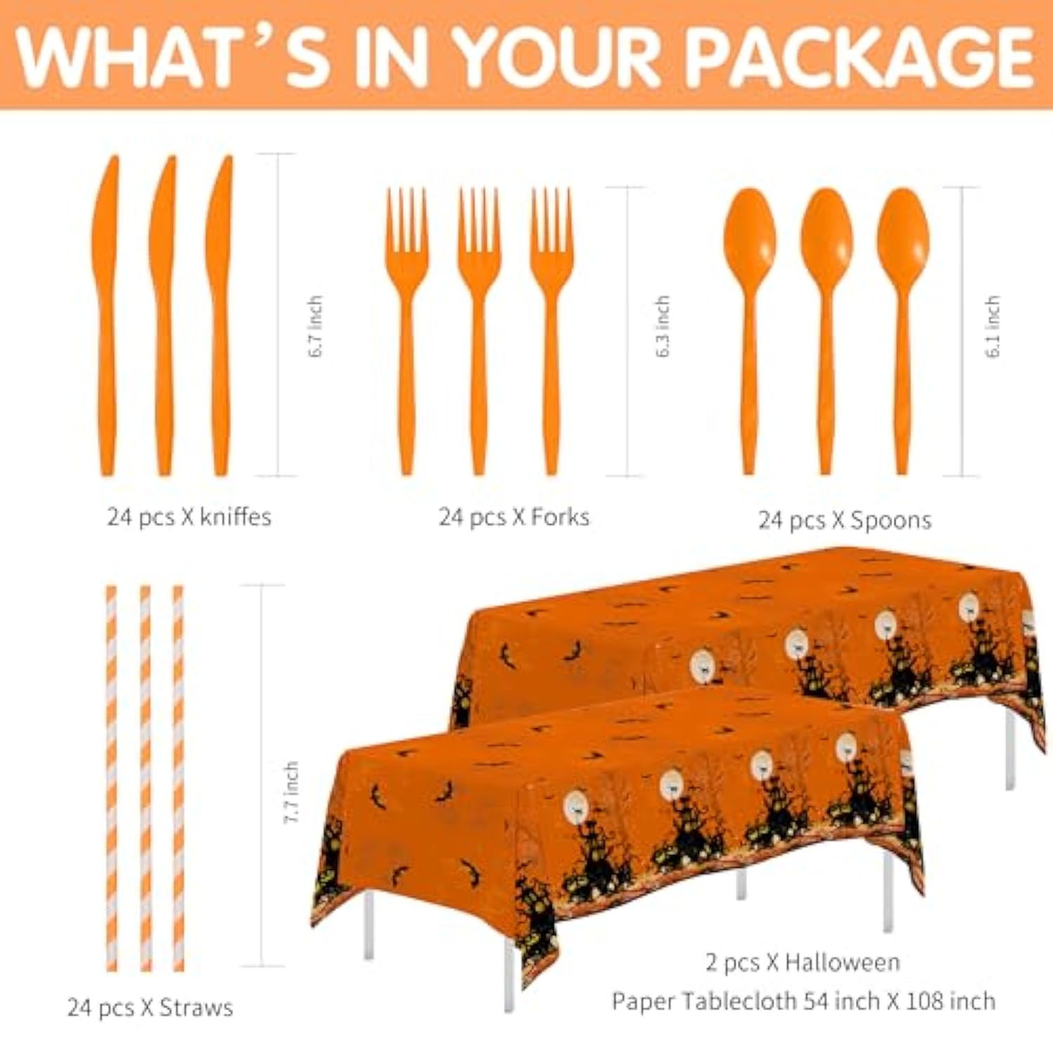Halloween Party Tableware Set Plates Napkins Cups Tablecloth Disposable Cutlery Straws Serves 24