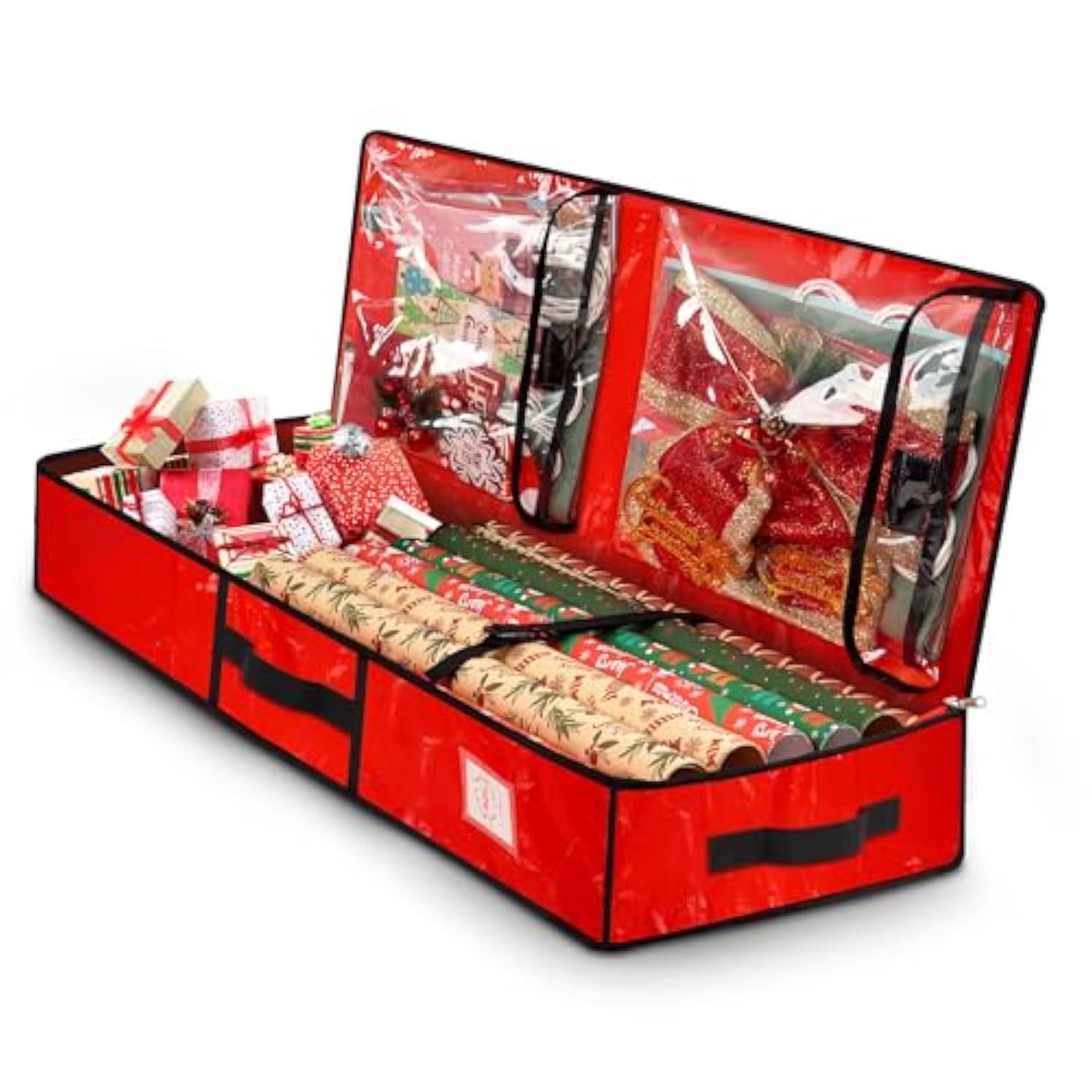 Wrapping Paper Organizer Storage Container For Christmas Holiday Gift Wrap Storage 43.2" Durable Pe Underbed Storage Container With Interior Pockets Fits 24 Paper Rolls (Red)