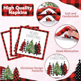 50Pcs Christmas Buffalo Plaid Tree Paper Plates And Napkins Red And Black Gingham Table Decoration Merry Christmas Disposable Party Tableware Set Serves 25 Guest Winter Xmas Holiday Party Supplies
