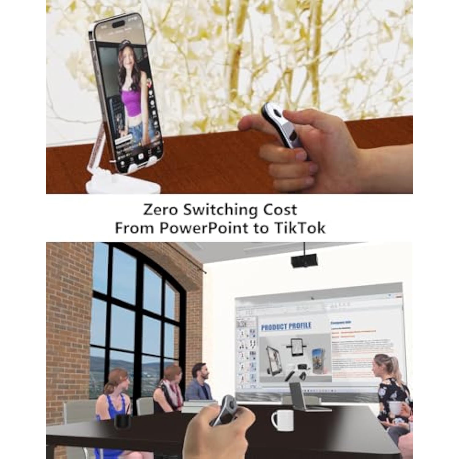 Rechargeable Air Mouse For Pc/Ios/Android With Touchpad Wireless Ppt Presenter With Bluetooth 2.4G, Works With Powerpoint/Keynote/Tiktok/Camera/Kindle App (Silver)