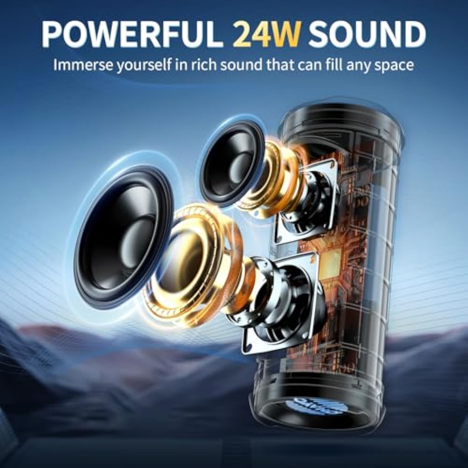 Portable Bluetooth Speaker, Ipx7 Waterproof Wireless Speaker With 24W Loud Stereo Sound, Active Extra Bass, Bluetooth 5.3, Rgb Lights, Dual Pairing, Up To 30H Playtime For Home, Outdoor, Party