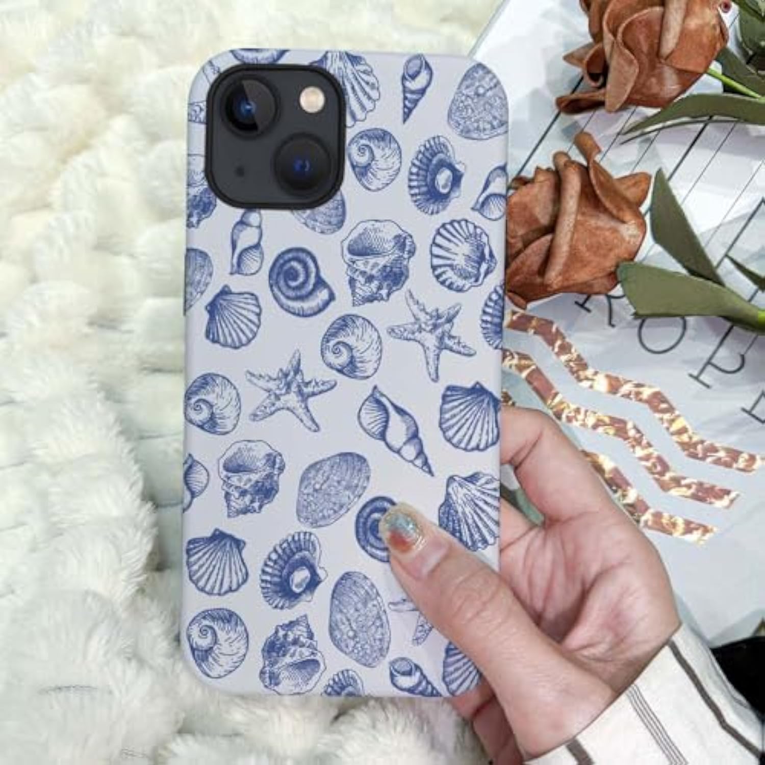 Case Compatible With For Iphone 14,Cute Blue Seashell Phone Case For Iphone 14 For Girl Women Boy Men