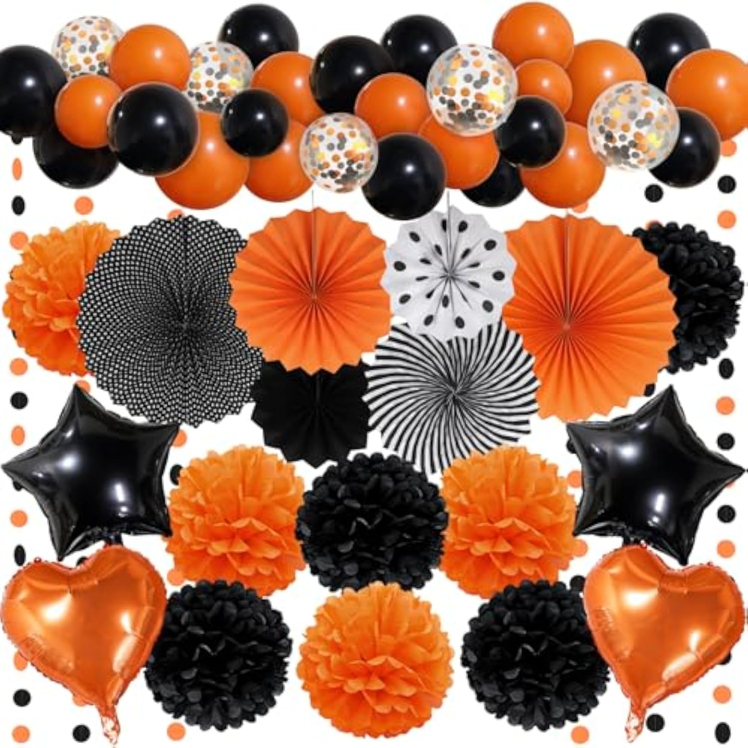 Black Orange Party Decorations Balloon Garland Paper Pompoms for Halloween Decor