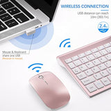 Wireless Keyboard And Mouse Ultra Slim Combo, 2.4G Silent Compact Usb 2400Dpi Mouse And Scissor Switch Keyboard Set With Cover, 2 Aa & 2 Aaa Batteries,For Pc/Laptop/Windows/Mac-Rose Gold White
