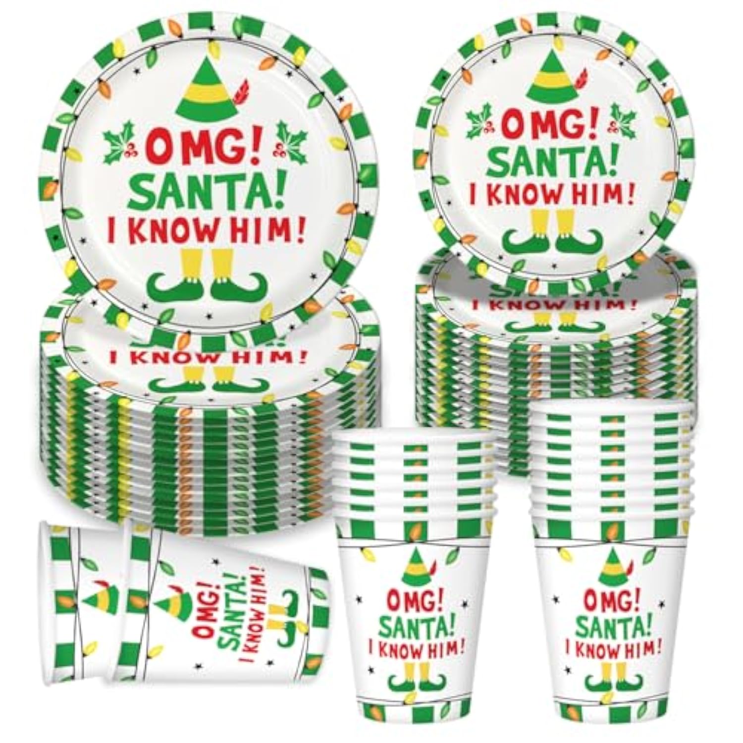 Omg Santa I Know Him Party Supplies Set Plates Cups, Funny Christmas Decorations, Funny Movie Decorations, Dz Christmas Party Decorations