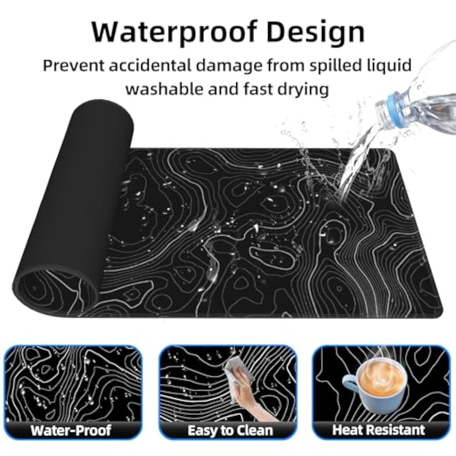 Gaming Mouse Pad Large Topographic Contour Extended Big Desk Pad Mat Large Computer Keyboard Mouse Mat 31.5X11.8Mousepad With Nonslip Base And Stitched Edge Desk Mat For Home Office Work