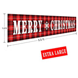 Large Merry Christmas Banner, Red Buffalo Plaid Yard Christmas Banner, Xmas Decorations For Outdoor Indoor, Xmas Party Decoration Supplies (9.8 X 1.6 Feet)