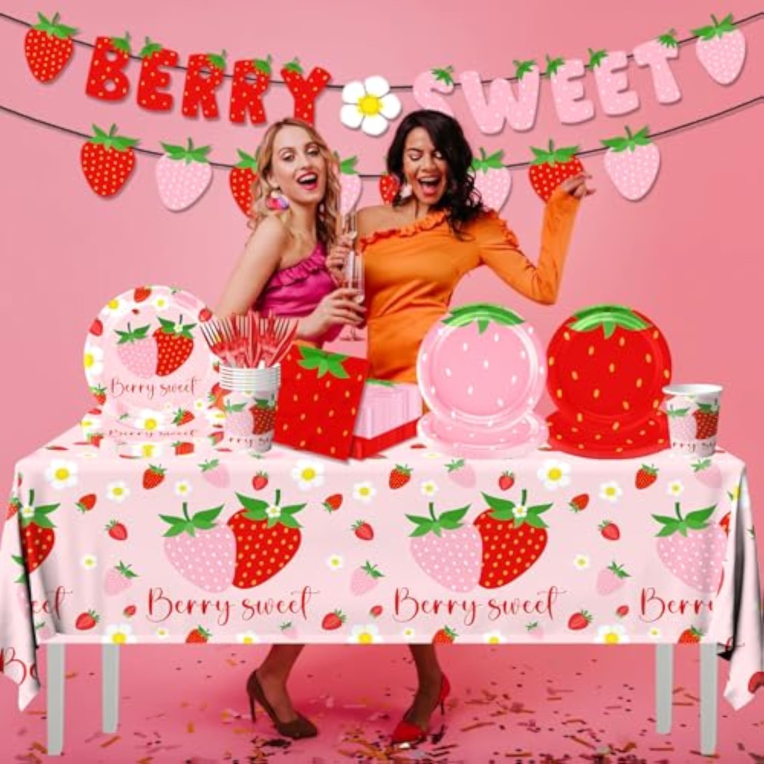 Strawberry Party Decorations,Strawberry Theme Birthday Party Tableware Set A Berry Sweet Baby Plates Napkins Cups For Berry First Birthday Party Supplies,Strawberry Baby Shower