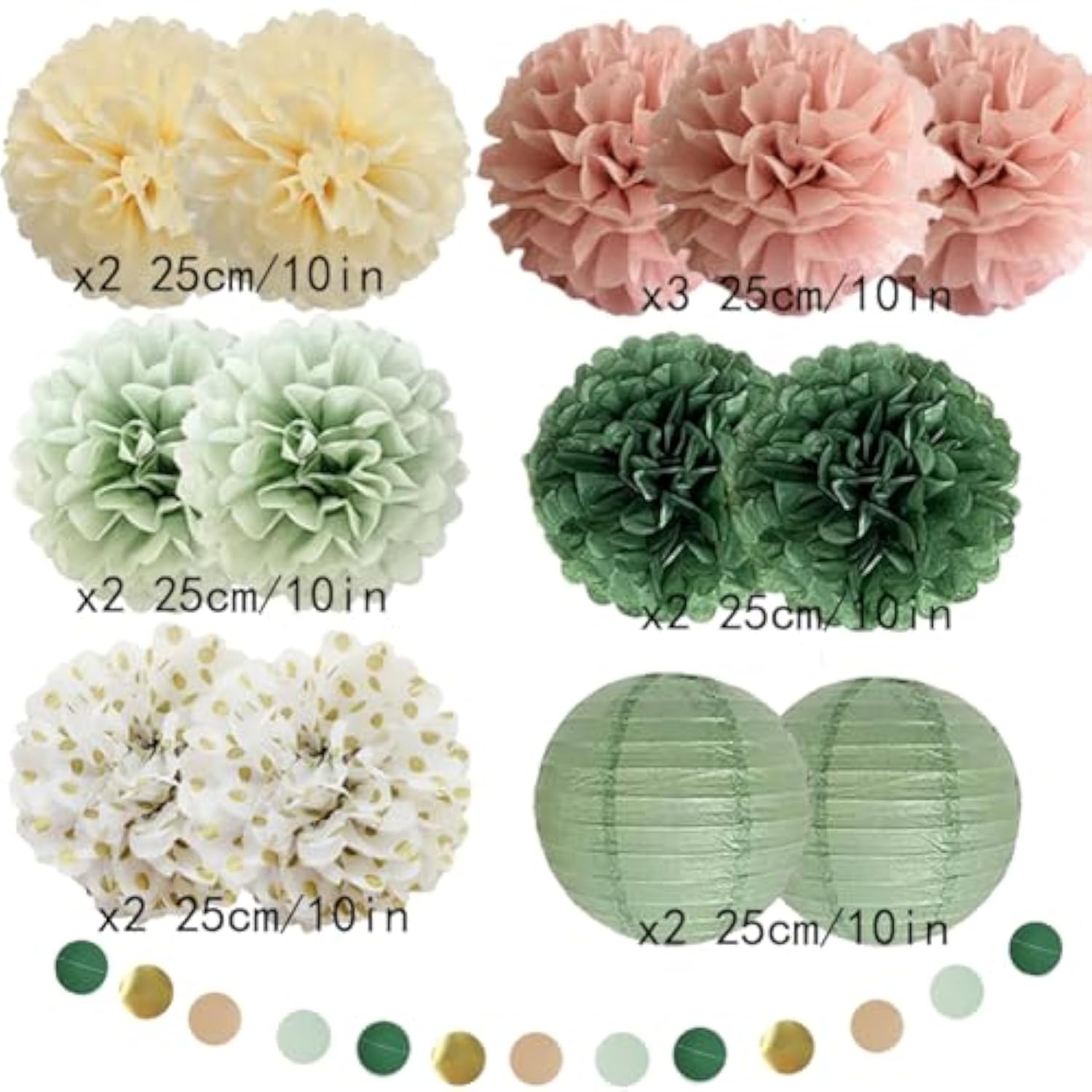 Sage Green Dusty Pink Tissue Paper Pom Poms Decorations Paper Lanterns Sage Green Dusty Pink Party Decorations Cicle Dots Garland For Bridal Shower Baby Shower Wedding Birthday Party Decorations