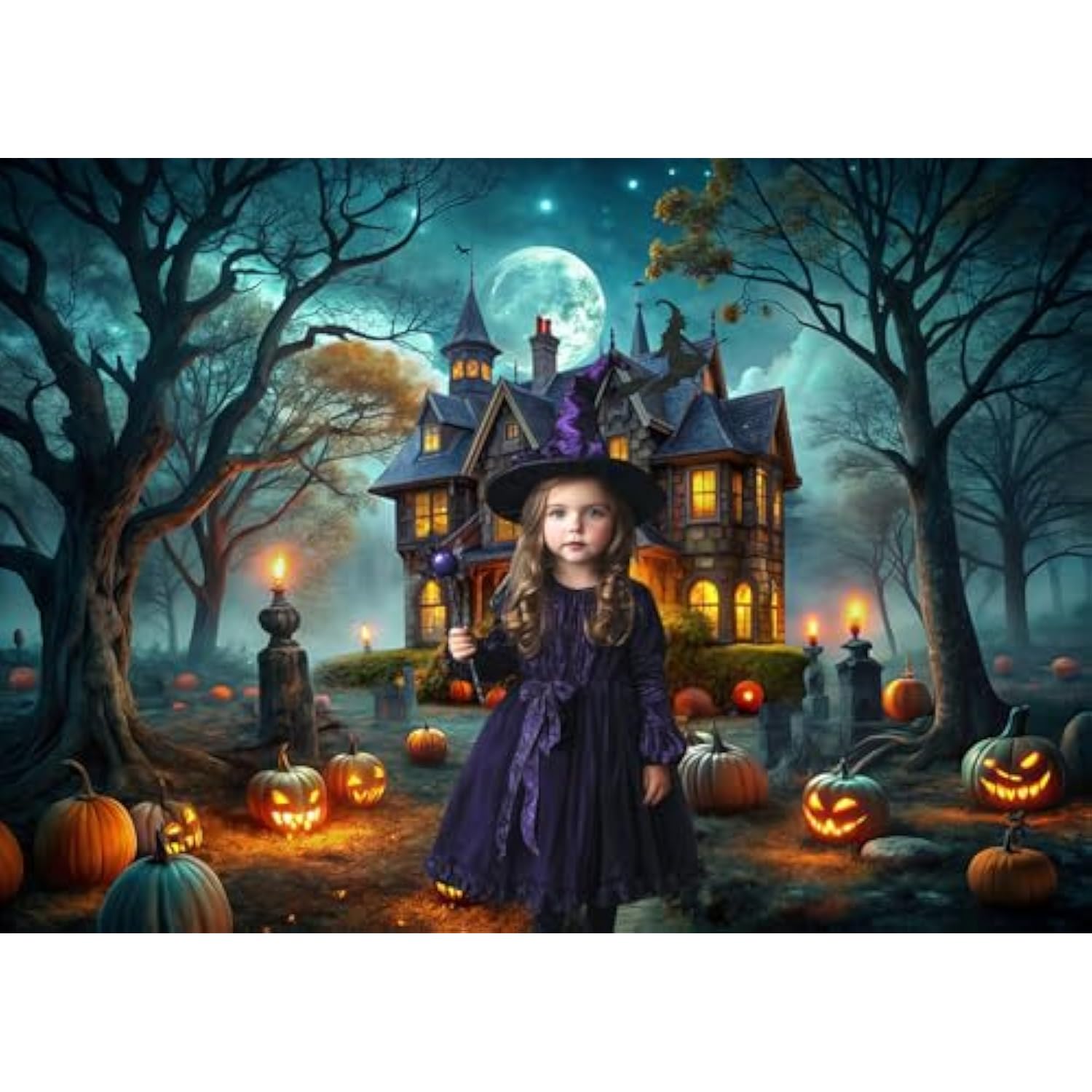 Halloween Haunted House Backdrop 7x5ft Spooky Pumpkin Path Photo Booth Decor