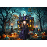 Halloween Haunted House Backdrop 7x5ft Spooky Pumpkin Path Photo Booth Decor