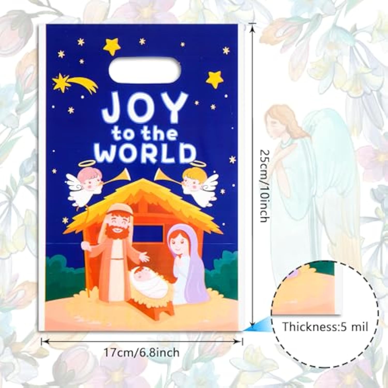 200 Pieces Nativity Plastic Treat Bags Christmas Bags 5 Mil 6.8"X10" Merchandise Bag With Handle Retail And Shopping Bag For Vacation Xmas Nativity Party Supply