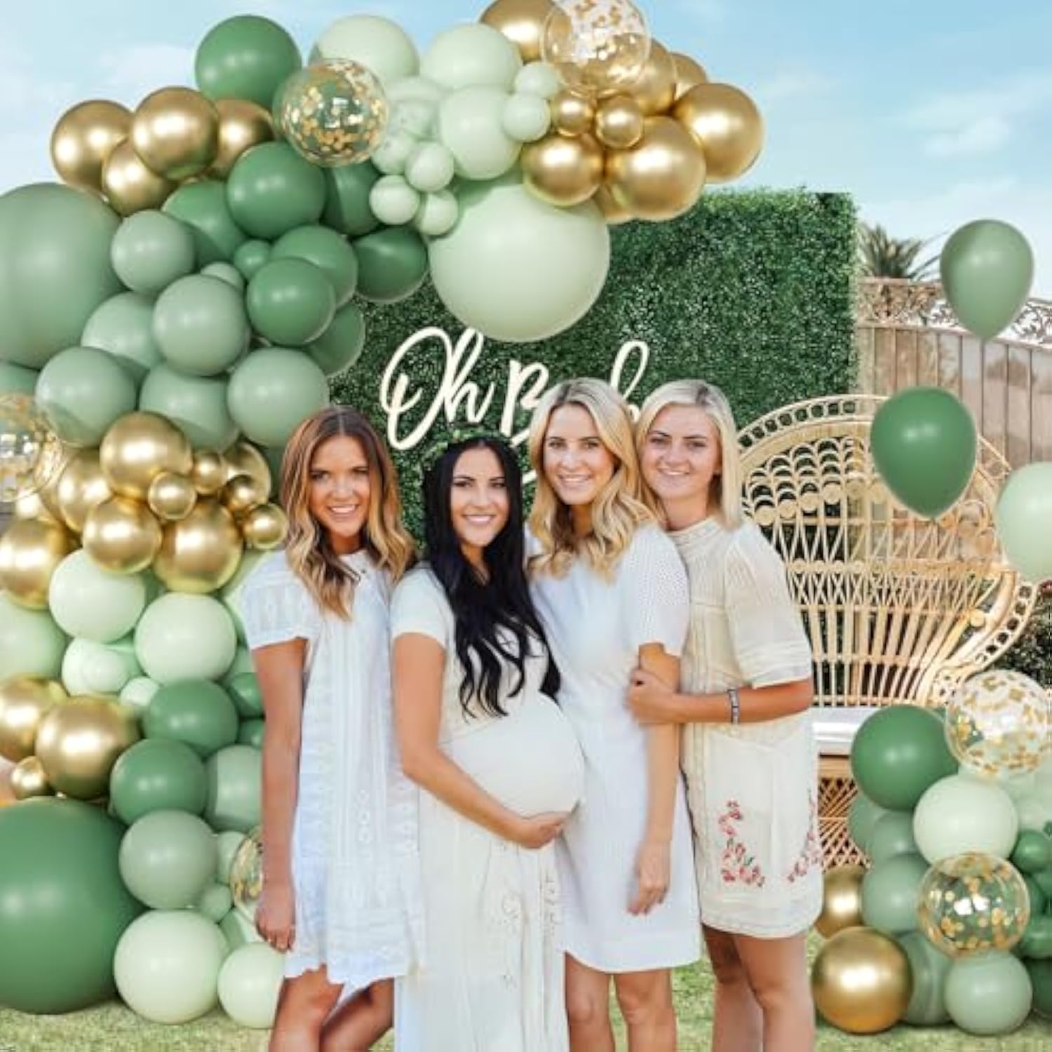 147Pcs Sage Balloon Garland Arch Kit, Green Olive Pastel Metallic Confetti Gold For Birthdays, Safaris, Weddings, Baby Showers