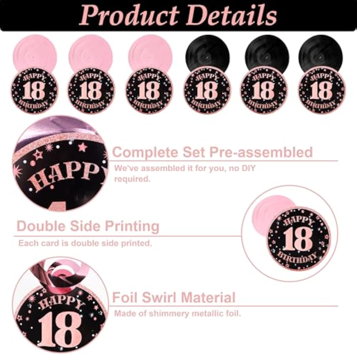 21St Birthday Decorations For Her Black Rose Gold Pre Assembled Happy 21St Birthday Banner, Bunting Swirls Streamers Party Decorations Supplies Black And Pink