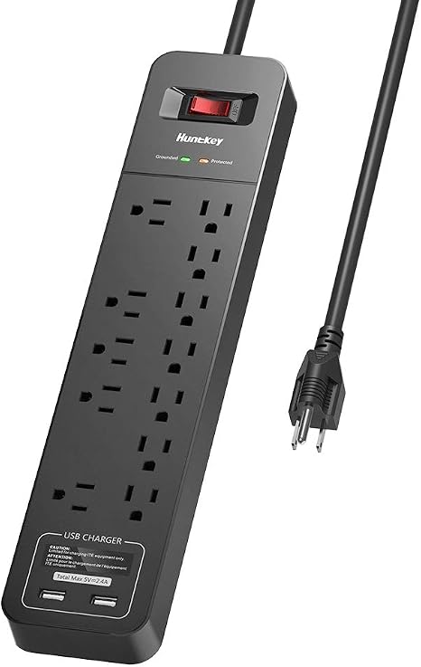 12 Outlet Surge Protector Power Strip 2 USB Ports 6FT Cord 2390J Black