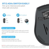 Bluetooth Wireless Mouse, 3 Modes Bluetooth 5.0 & 3.0 Mouse 2.4Ghz Ergonomic W