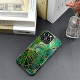 Case For Iphone 16 Pro,Stained Glass Style Monstera Leafs Design - Hybrid Dual Protection Soft Tpu + Hard Pc, Shockproof Anti-Scratch Cover Men Women Girl Stylish Phone Case