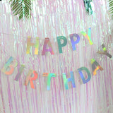 Pre-Strung Holographic Happy Birthday Banner Iridescent White Party Garland