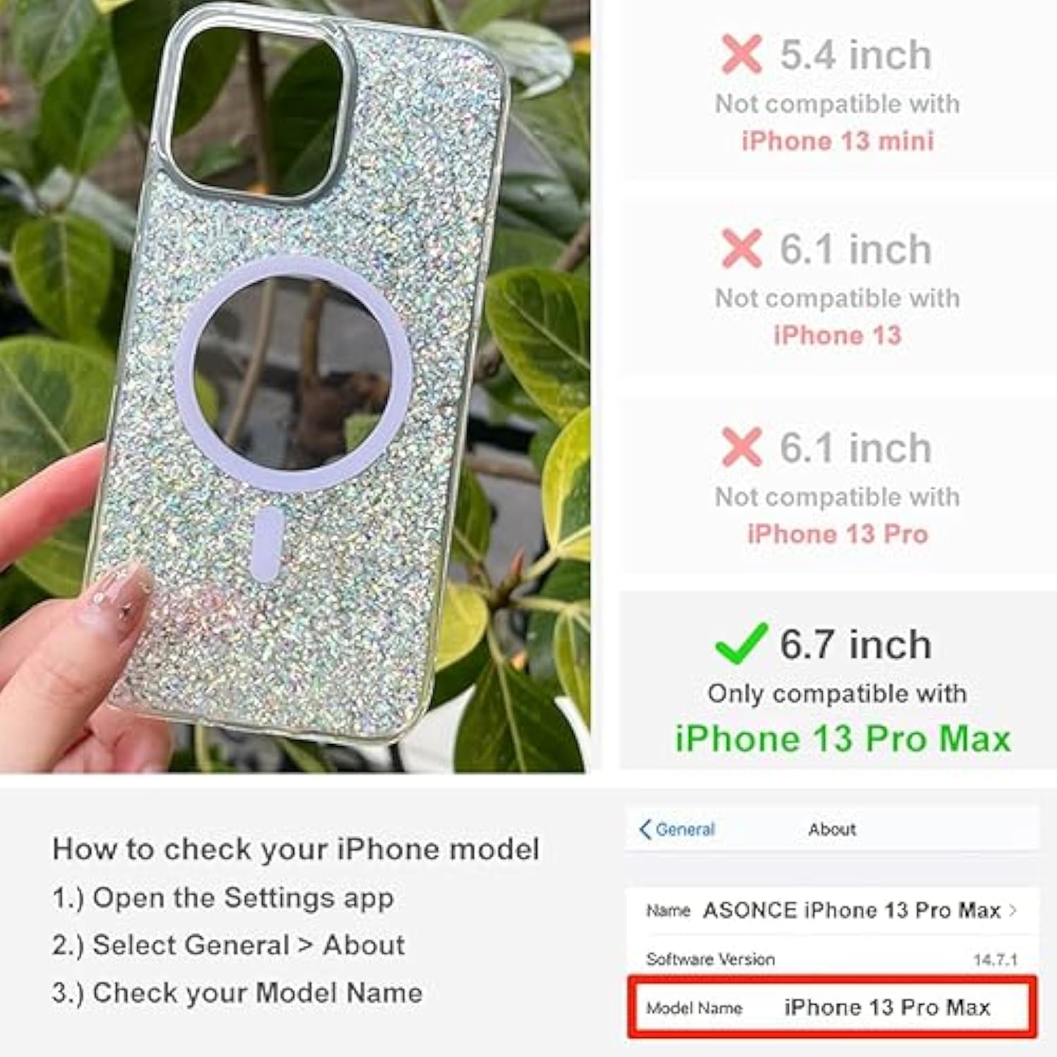 Cute Glitter For Iphone 13 Pro Max Case [Compatible With Magsafe] [10Ft Drop Protection] Magnetic Cover With Bling Sparkle For Women Girls 6.7"-Sparkly Silver