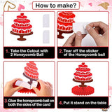 , Red Valentine Honeycomb Centerpieces - Pack Of 9 | 3D Valentines Day