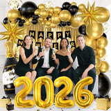 158-Piece New Years Eve Party Set with 2026 Black Gold Balloon Decor