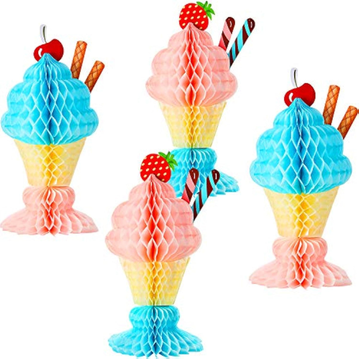 4 Pcs Tissue Ice Cream Honeycomb Sundae Centerpieces for Ice Cream Theme Party
