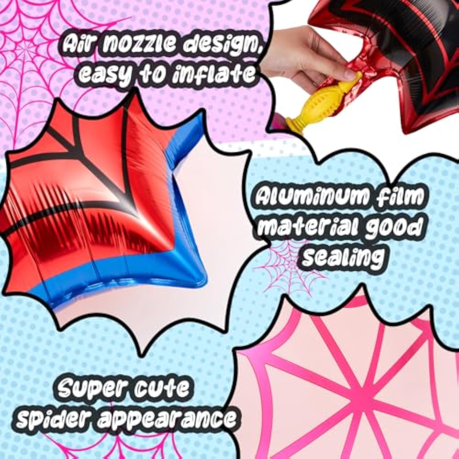 6pcs 25in Spider Cartoon Balloons Blue Pink Black Party Decorations