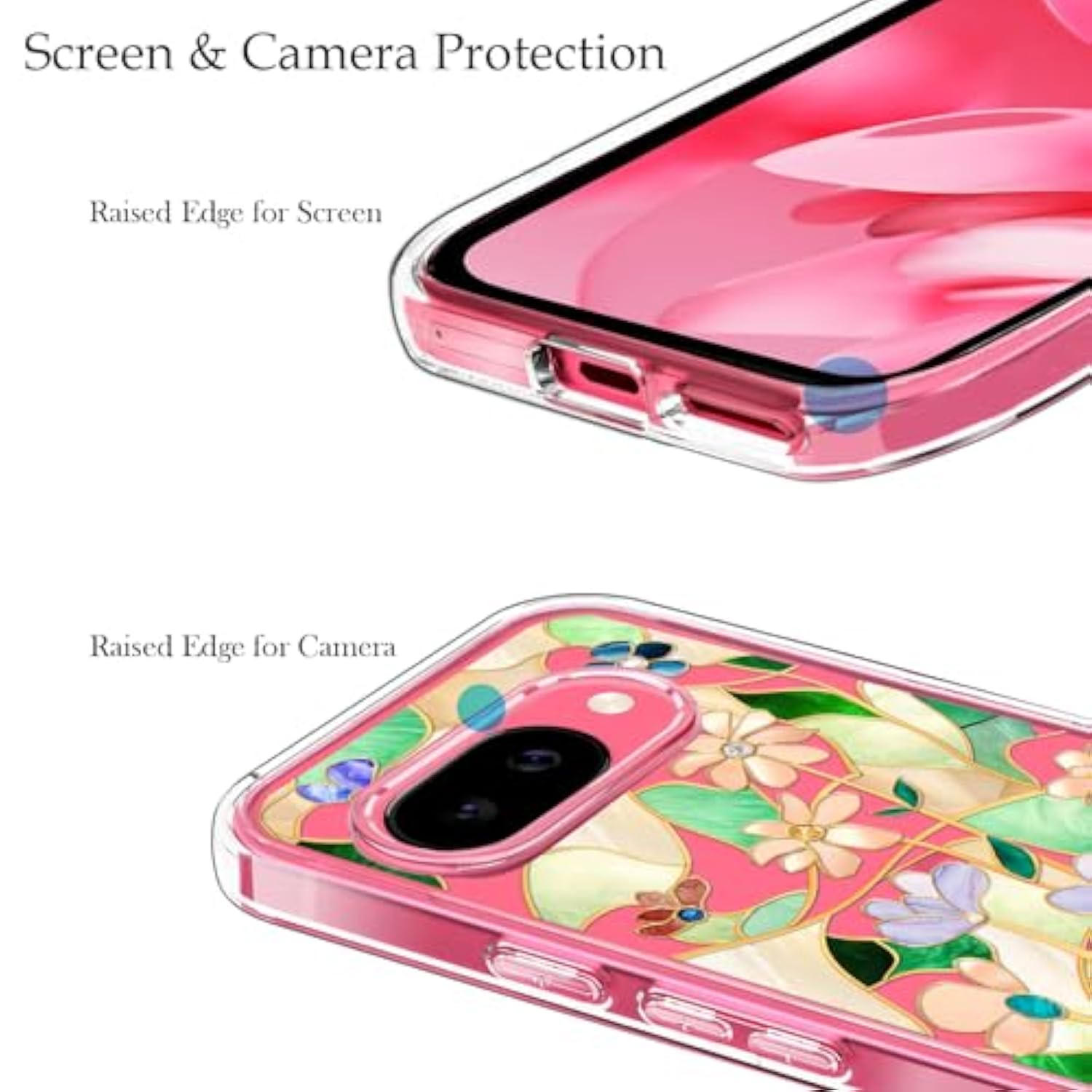 Case Compatible With Pixel 9A Case Clear With Design Soft Tpu Shock Absorption Slim Embossed Pattern Protective Back Cover (Stained Glass Flower)