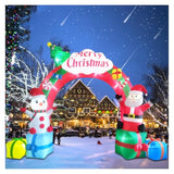 12.5Ft Christmas Inflatables Archway, Inflatable Santa Claus And Snowman Sitting On Gift Boxes, Christmas Arch Blow Up Y