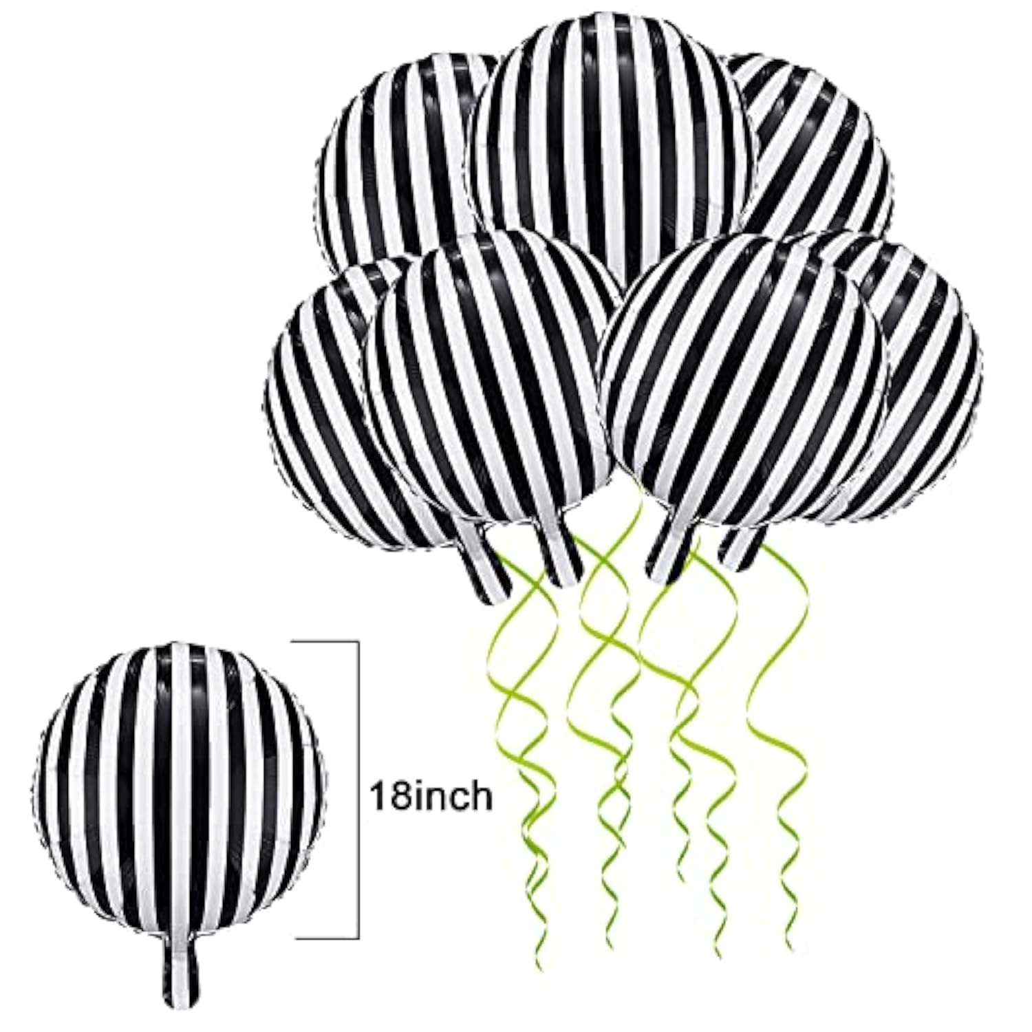 12 Pieces 18 Inch Black And White Striped Balloons Decoration Foil Aluminum Helium Balloons For Birthday Party, Baby Shower, Halloween, Ceremonies, Holiday Parties Decoration