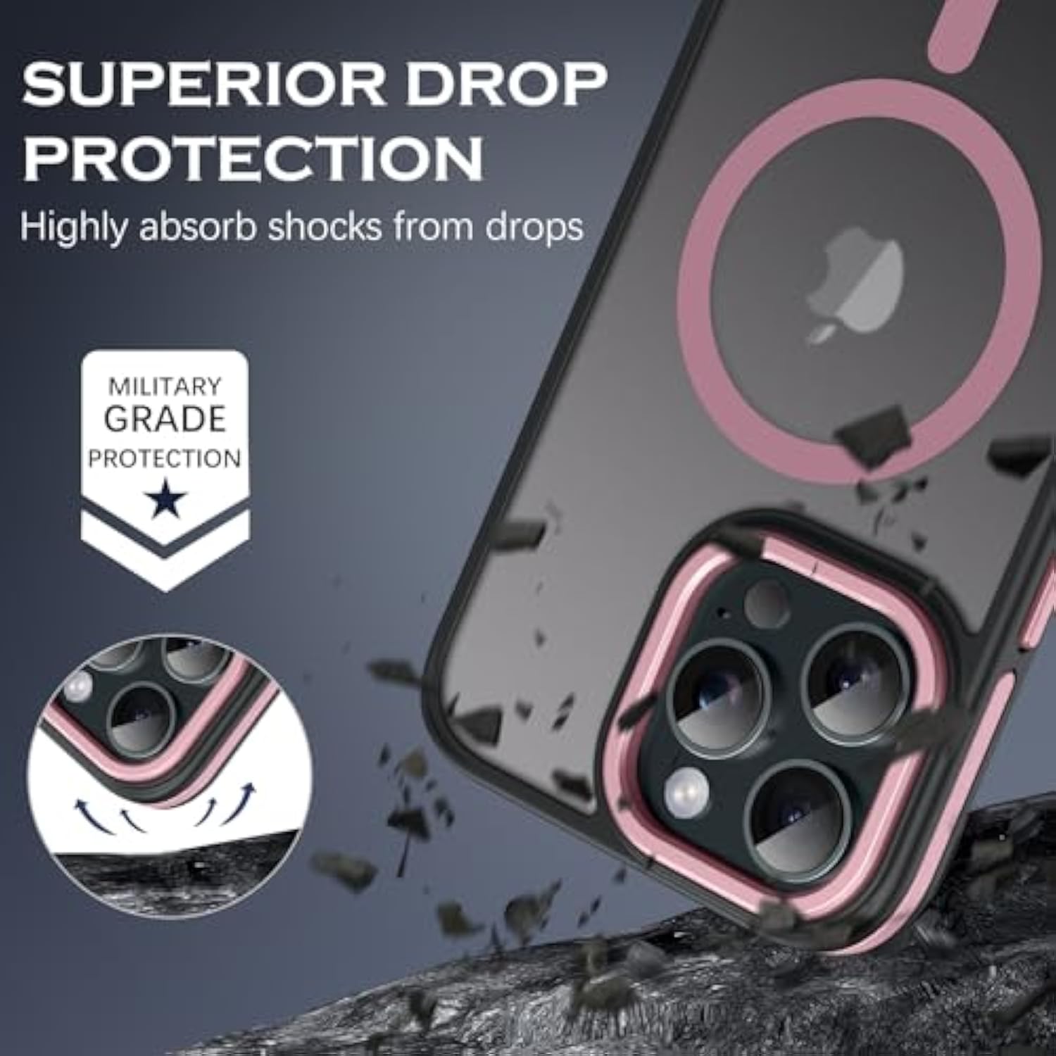 Case For Iphone 16 Pro Max, Magnetic Case [Compatible With Magsafe] Supports Wireless Charging Slim Translucent Matte Women Men Shockproof Protective Back Phone Cover 6.9 Inch, Black/Pink