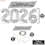 Xtra Large Silver 2026 Balloons 40 Inch New Year Party Decoration