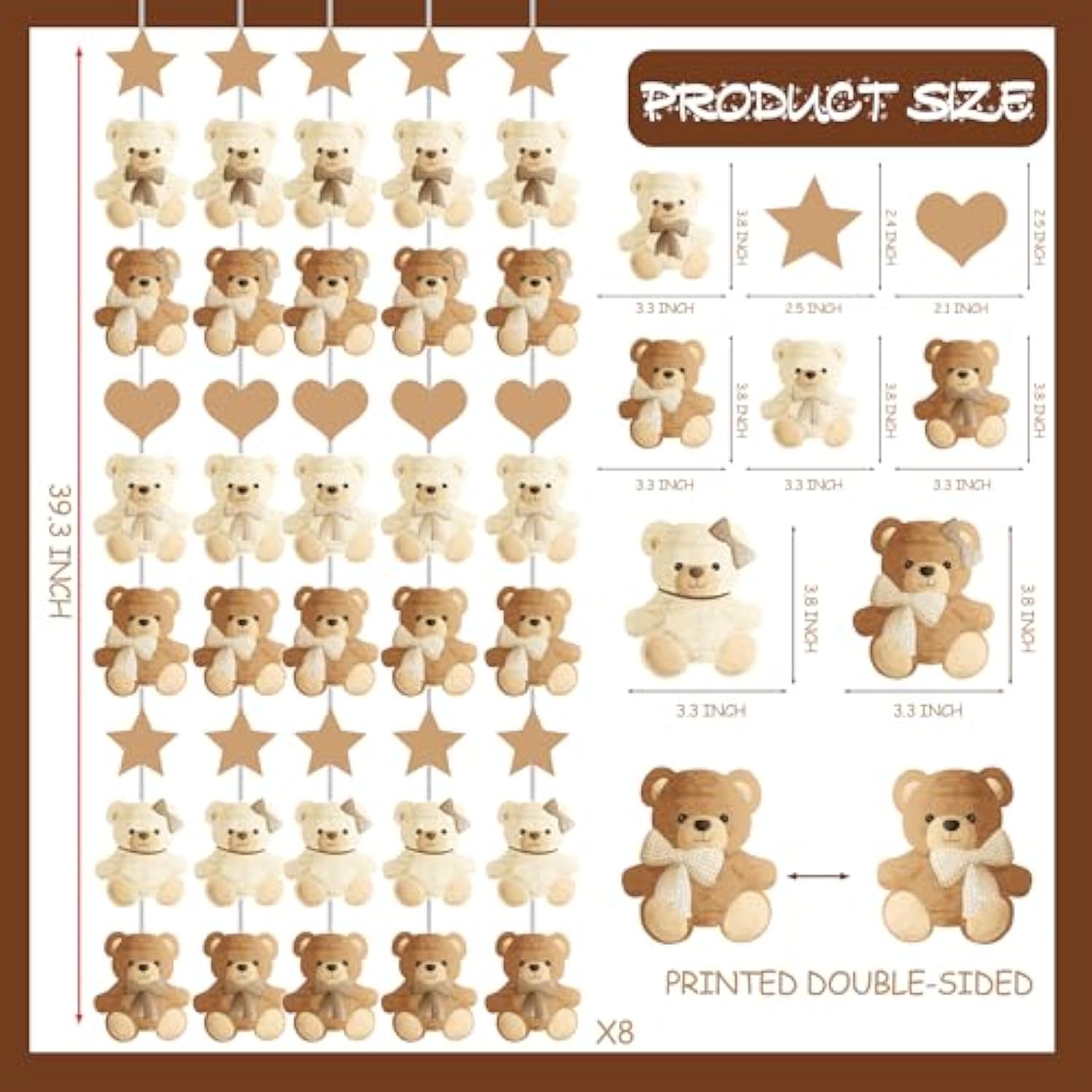 Brown Bear Birthday Party Decorations 8Pcs Teddy Bear Garland Banner Bear Baby Shower Supplies Bearly Wait Gender Reveal Hanging Cutout Garlands For Birthday Wedding Party Decor