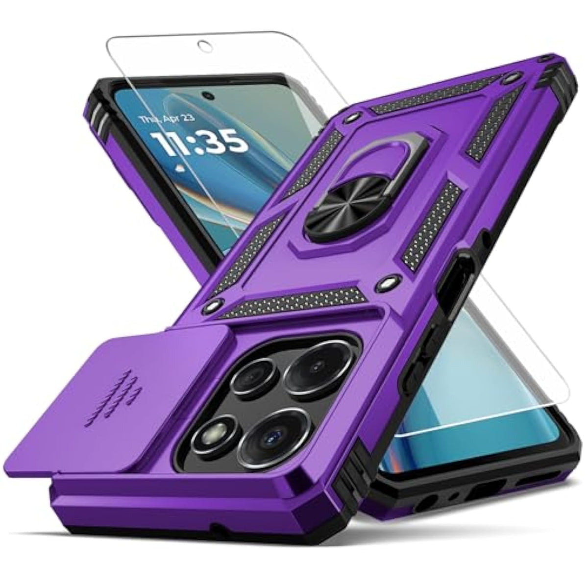 For Moto G Power 5G 2025 Case,With Camera Lens Cover Hd Screen Protector,[Military Grade] Car Mount Kickstand Shockproof Protective Case For Motorola G Power 5G 2025, Purple