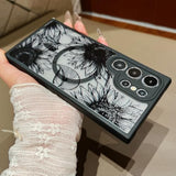 For Samsung Galaxy S25 Ultra Magnetic Floral Case, [Compatible With Magsafe] Cute Black Flower Phone Case For Women Girls Tpu Bumper Translucent Shockproof Case For Galaxy S25 Ultra,Sunflower