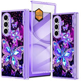 Glow in the Dark Galaxy Z Fold 7 Case with Stand and Hinge Protection for Women Girls, Purple Butterfly Design, Compatible with MagSafe, Slim Fit for Samsung Galaxy Z Fold 7