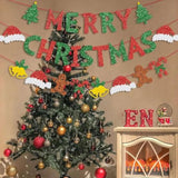 Glitter Red And Green Merry Christmas Banner - 18 Pcs Letter Shiny Sign For Xmas Party, Ceremonies, Holiday Decorations With Tree Hat