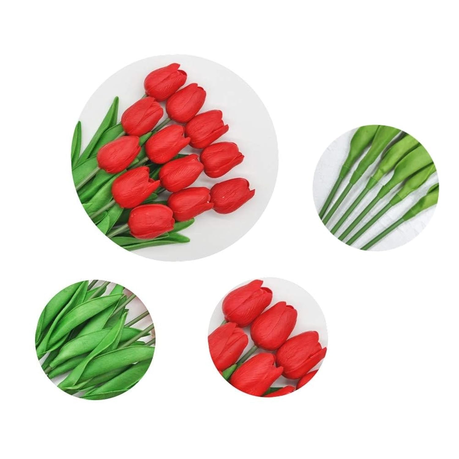 Artificial Tulips 10Pcs Real Touch Fake Tulips Pu Flower Arrangement Bouquets For Home Party Decoration (Red)
