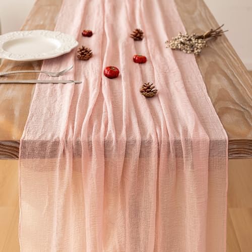 Fresh Salmon Cheesecloth Table Runner 120 in Fall Party Home Decorations